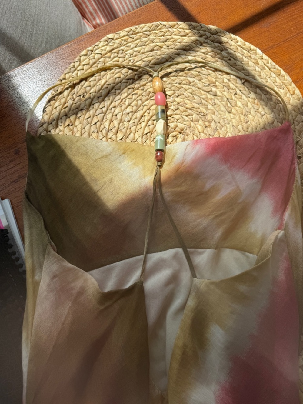 NWOT Zara Tie-Dye Diagonal Stripe Maxi Slip Dress in Coral, Tan & White - Picture 3 of 3